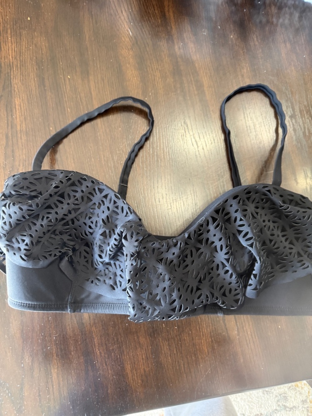 Catalina Black Laser-Cut Ruffle Bralette